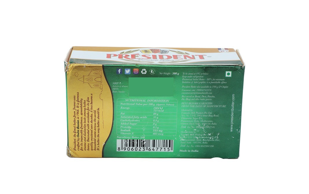 President Premium Butter, Salted    Box  500 grams